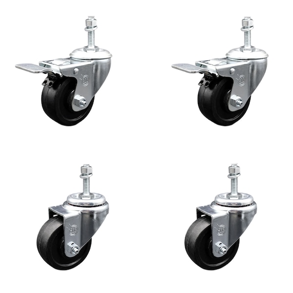 Service Caster 3 Inch SS Soft Rubber 3/8 Inch Threaded Stem Caster Total Lock Brake SCC, 2PK SCC-SSTSTTL20S314-SRS-381615-2-S2 - main